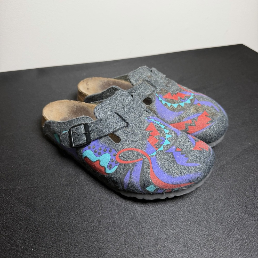 Birkenstock Papillio Abstract Print Grey Felt Clogs Size 38 Multicolor Tribal